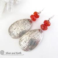 Sterling Silver Earrings with Faceted Fire Agate Gemstones