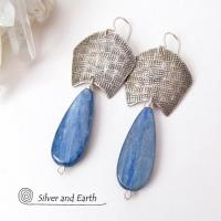 Sterling Silver Tribal Earrings with Dangling Blue Kyanite Gemstones