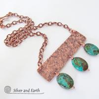 Copper Necklace with African Turquoise  Stones - Artisan Handcrafted Modern Chic Bohemian Jewelry