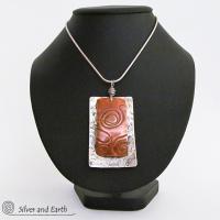 Mixed Metal Pendant Necklace with Textured Sterling Silver & Copper