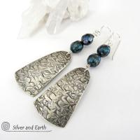 Sterling Silver Earrings with Faceted Teal Blue Pearls - Modern Silver Jewelry