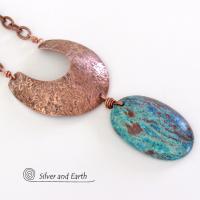 Aqua Jasper Necklace with Hand Forged Copper - Natural Stone Jewelry