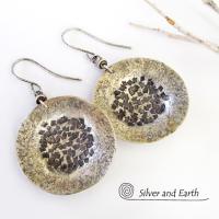 Hammered Sterling Silver Earrings with Rustic Texture - Earthy Modern Silver Jewelry