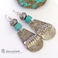 Big Bold Sterling Silver & Turquoise Earrings - Handcrafted Southwest Style Jewelry