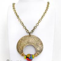 Gold Brass Necklace with African Glass Beads - Ethnic Boho Tribal African Fashion Jewelry