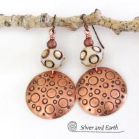 Copper Tribal Earrings with African Carved Bone - Bohemian Boho Tribal Jewelry