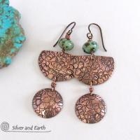 Copper Dangle Earrings with African Turquoise - Hand Forged Metal Jewelry