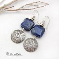 Sterling Silver and Blue Lapis Gemstone Earrings - Genuine Lapis Lazuli Sterling Silver Jewelry