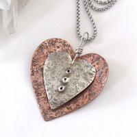Nesting Mixed Metal Heart Necklace with Sterling Silver & Copper - Unique Romantic Jewelry