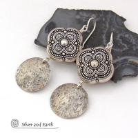 Sterling Silver Dangle Earrings with Moroccan Style Beads - Ornate Exotic Silver Jewelry
