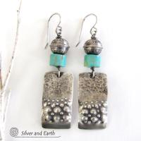 Sterling Silver Tribal Earrings with Turquoise - Modern Southwest Jewelry