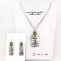 Sterling Silver Earrings with Twig Design & Green Serpentine Stones - Earthy Nature Jewelry