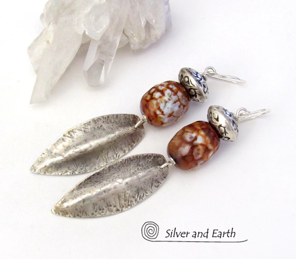 Sterling Silver Dangle Earrings with Faceted Agate Gemstones