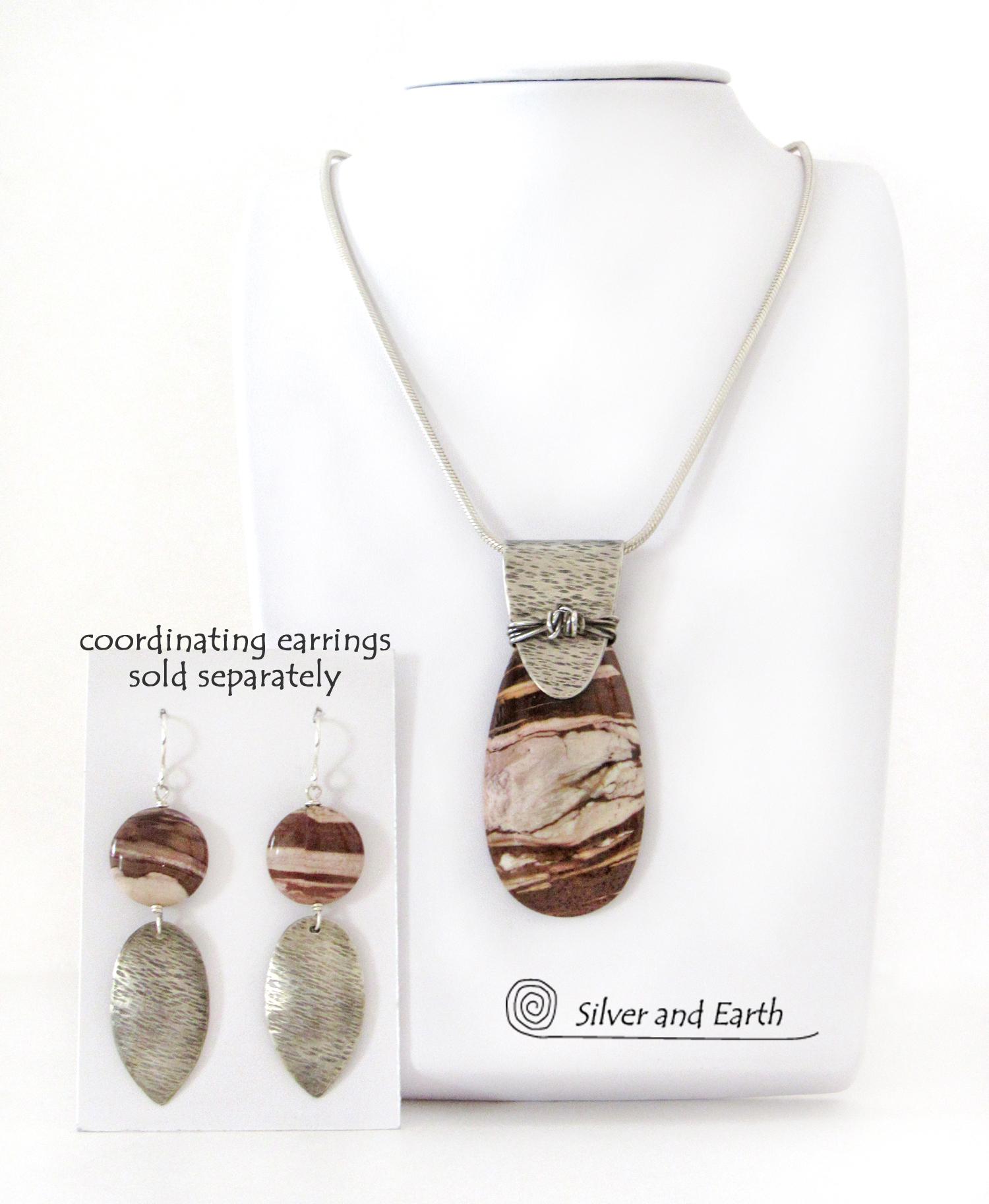 Brown Zebra Jasper Sterling Silver Necklace - Unique Silver & Stone Jewelry