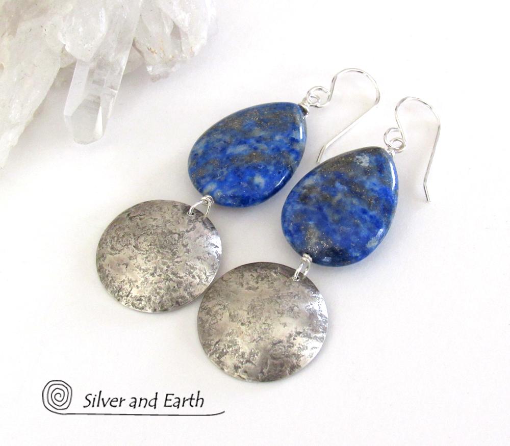 Lapis Lazuli Earrings with Sterling Silver Dangles - Lapis Gemstone Jewelry