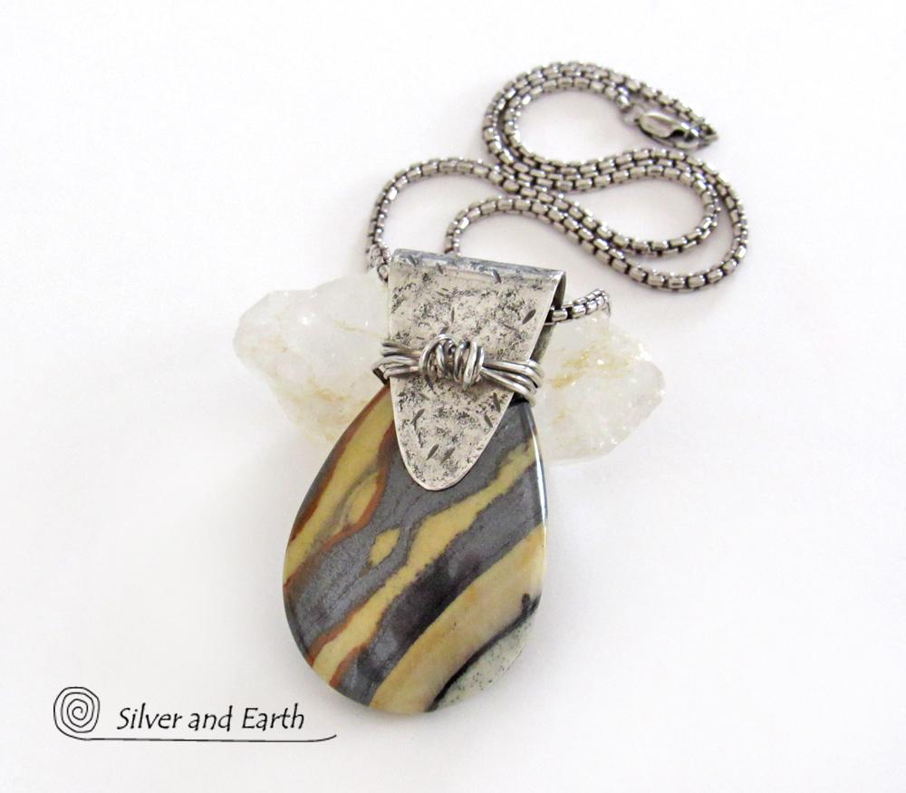 Zebra Jasper Sterling Silver Necklace - Handcrafted Silver & Stone Jewelry