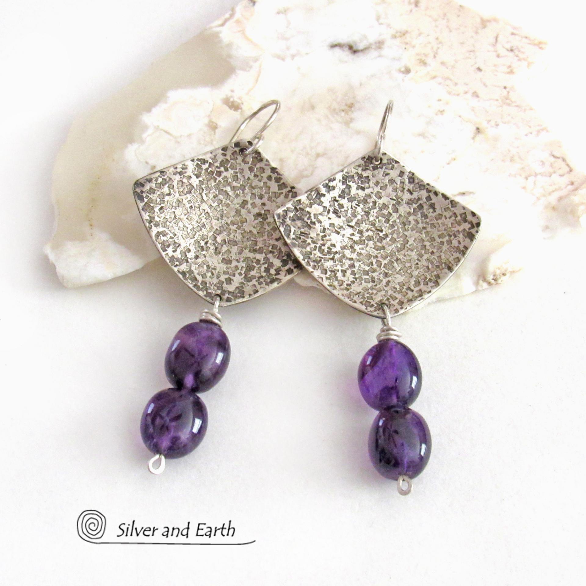 Sterling Silver Earrings with Purple Amethyst Gemstones - February Birthstone Jewelry Gifts for Women