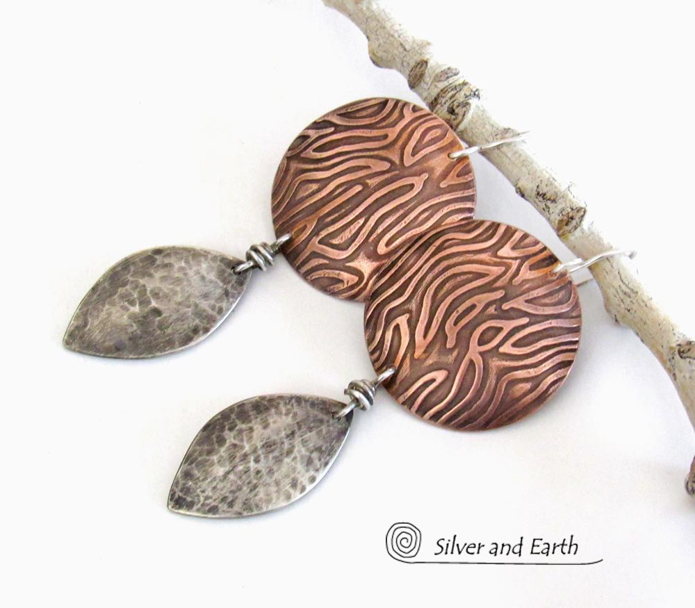 Sterling Silver & Copper Mixed Metal Earrings - Contemporary Modern Jewelry