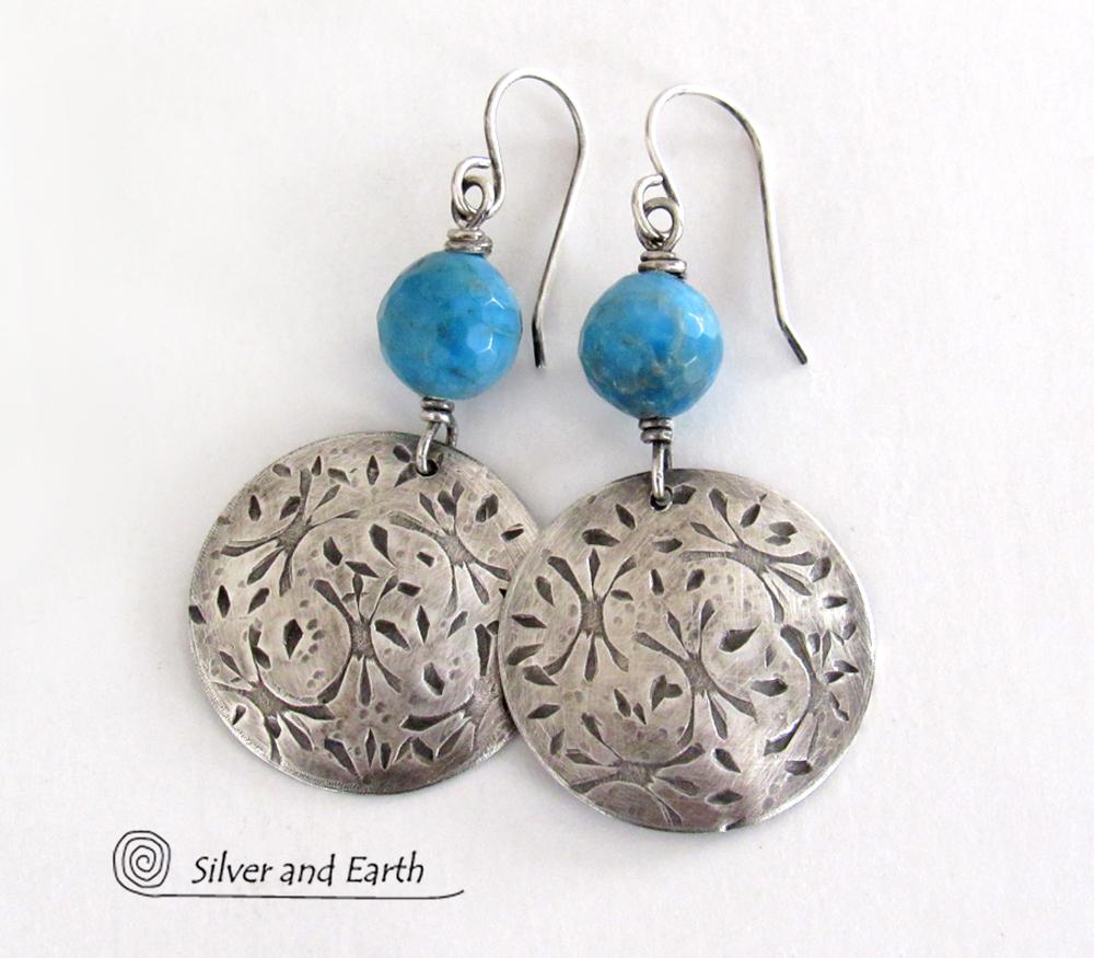 Sterling Silver Earrings with Faceted Blue Apatite Gemstones - Artisan Handmade Modern Sterling Jewelry