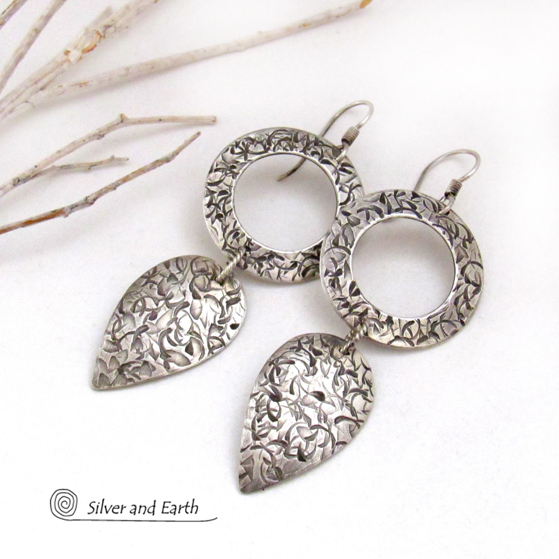 Textured Sterling Silver Dangle Earrings - Modern Contemporary Silver Jewelry