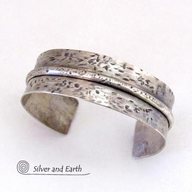 Hammered Sterling Silver Cuff Bracelet with Oxidized Rustic Earthy Organic Texture