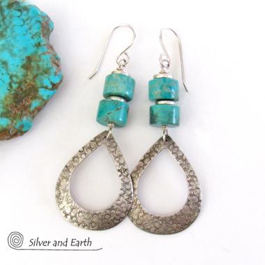 Turquoise & Sterling Silver Hoop Earrings - Chic Modern Sundance Style Jewelry