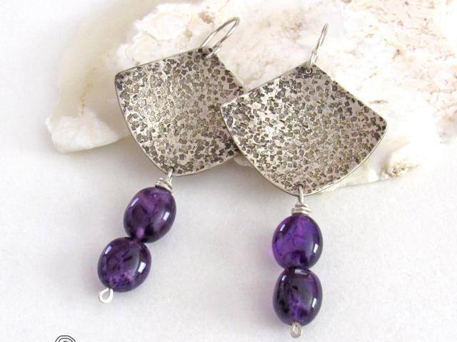 Sterling Silver Earrings with Purple Amethyst Gemstones - February Birthstone Jewelry Gifts for Women