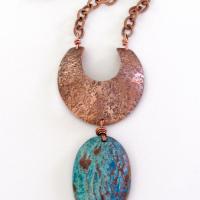 Aqua Jasper Necklace with Hand Forged Copper - Natural Stone Jewelry