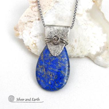 Lapis Lazuli Sterling Silver Pendant Necklace - Artisan Handcrafted Unique Natural Gemstone Jewelry
