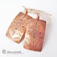 Copper Earrings with Hand Stamped Tribal Pattern - Southwest Style Jewelry