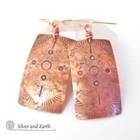 Copper Earrings with Hand Stamped Tribal Pattern - Southwest Style Jewelry