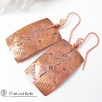 Copper Earrings with Hand Stamped Tribal Pattern - Southwest Style Jewelry