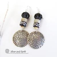 Sterling Silver Earrings with African Beads - Ethnic Boho Tribal Jewelry