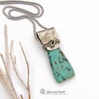African Turquoise Sterling Silver Necklace - Small Petite Natural Gemstone Pendant Necklace