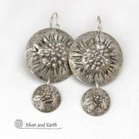Big Round Sterling Silver Double Dangle Earrings with Rustic Organic Texture