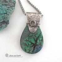 Blue Green Chrysocolla Sterling Silver Necklace - Unique One of a Kind Natural Gemstone Jewelry 