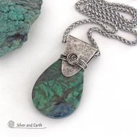 Blue Green Chrysocolla Sterling Silver Necklace - Unique One of a Kind Natural Gemstone Jewelry 