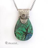 Blue Green Chrysocolla Sterling Silver Necklace - Unique One of a Kind Natural Gemstone Jewelry 