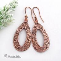 Hand Stamped Copper Earrings - 7th Anniversary Modern Jewelry Gifts for Women