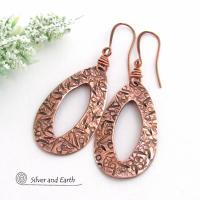 Hand Stamped Copper Earrings - 7th Anniversary Modern Jewelry Gifts for Women