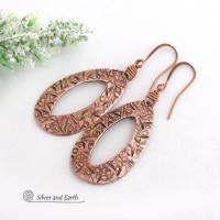 Hand Stamped Copper Earrings - 7th Anniversary Modern Jewelry Gifts for Women