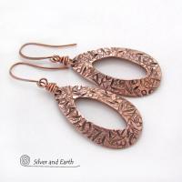 These handcrafted copper earrings have a modern, simplistic design that coordinates beautifully with all wardrobe styles. They have a hand stamped texture with an oxidized finish. They'll make a great 7th wedding anniversary gift - copper is the traditional metal for this occasion.