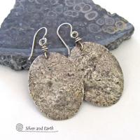 Hammered Sterling Silver Earrings - Rustic Earthy Organic Silver Jewelry