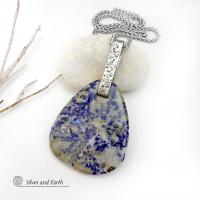 Blue Lapis Lazuli in Calcite Sterling Silver Pendant Necklace - One of a Kind Bold Modern Natural Gemstone Jewelry