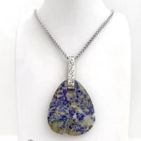Blue Lapis Lazuli in Calcite Sterling Silver Pendant Necklace - One of a Kind Bold Modern Natural Gemstone Jewelry