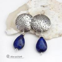 Blue Lapis Lazuli Sterling Silver Earrings - Artisan Handcrafted Modern Chic Gemstone Jewelry