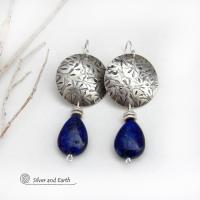 Blue Lapis Lazuli Sterling Silver Earrings - Artisan Handcrafted Contemporary Modern Chic Gemstone Jewelry