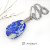 Blue Lapis Lazuli Sterling Silver Pendant Necklace - One of a Kind Modern Natural Gemstone Jewelry