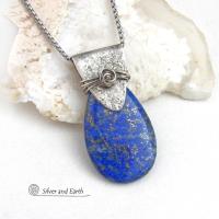 Lapis Lazuli Sterling Silver Pendant Necklace - Artisan Handcrafted Unique Natural Gemstone Jewelry