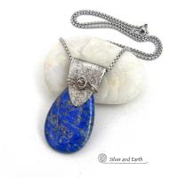 Lapis Lazuli Sterling Silver Pendant Necklace - Artisan Handcrafted Unique Natural Gemstone Jewelry